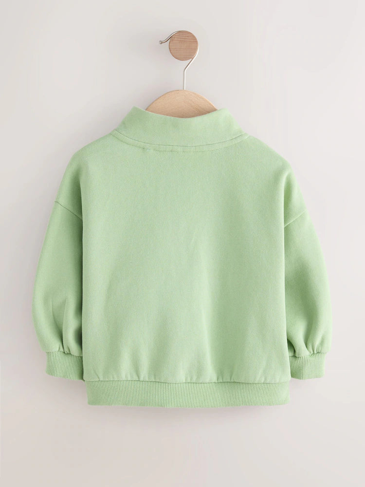 |Girl| Moletom Verde Sálvia Com Zíper e Meio (3 meses a 7 anos)