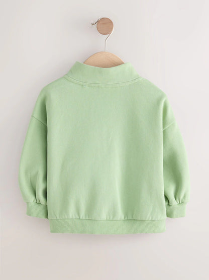 |Girl| Moletom Verde Sálvia Com Zíper e Meio (3 meses a 7 anos)