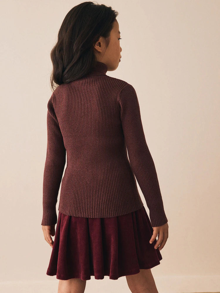 |BigGirl| Suéter De Malha Com Gola Alta Marrom Chocolate (3-16 anos)