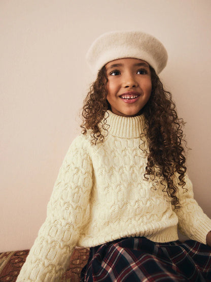 |BigGirl| Blusa De Gola Alta Oatmeal Cable (3-16 anos)