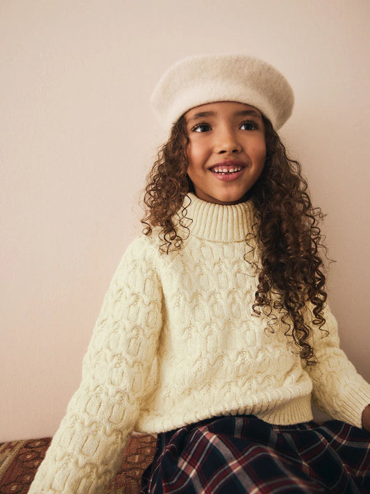 |BigGirl| Blusa De Gola Alta Oatmeal Cable (3-16 anos)