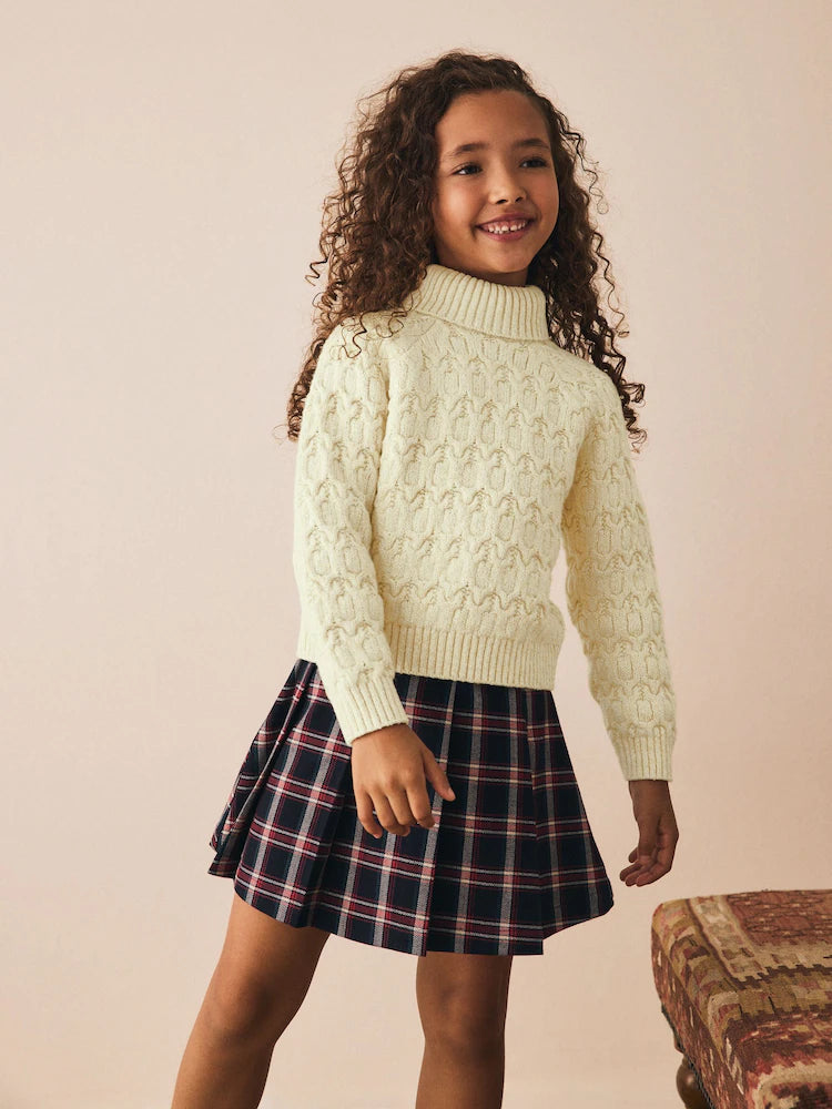 |BigGirl| Blusa De Gola Alta Oatmeal Cable (3-16 anos)