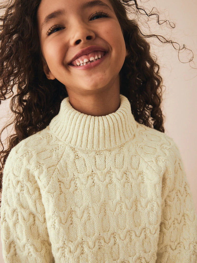 |BigGirl| Blusa De Gola Alta Oatmeal Cable (3-16 anos)