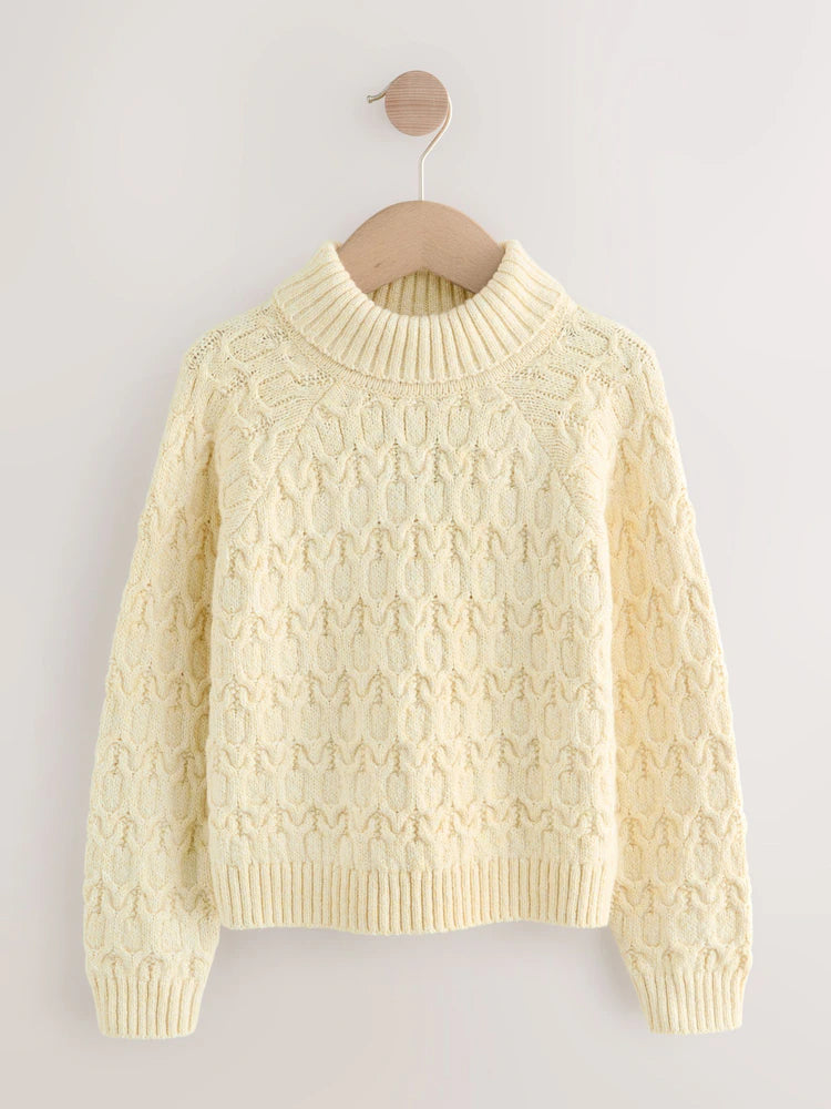 |BigGirl| Blusa De Gola Alta Oatmeal Cable (3-16 anos)