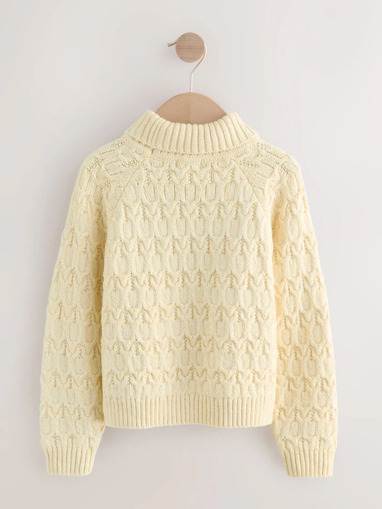 |BigGirl| Blusa De Gola Alta Oatmeal Cable (3-16 anos)