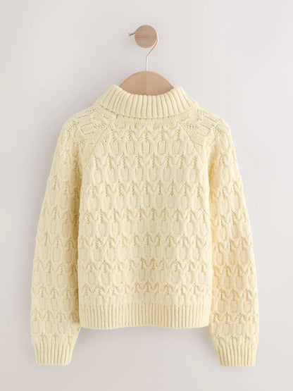 |BigGirl| Blusa De Gola Alta Oatmeal Cable (3-16 anos)