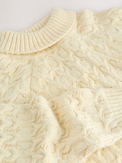 |BigGirl| Blusa De Gola Alta Oatmeal Cable (3-16 anos)