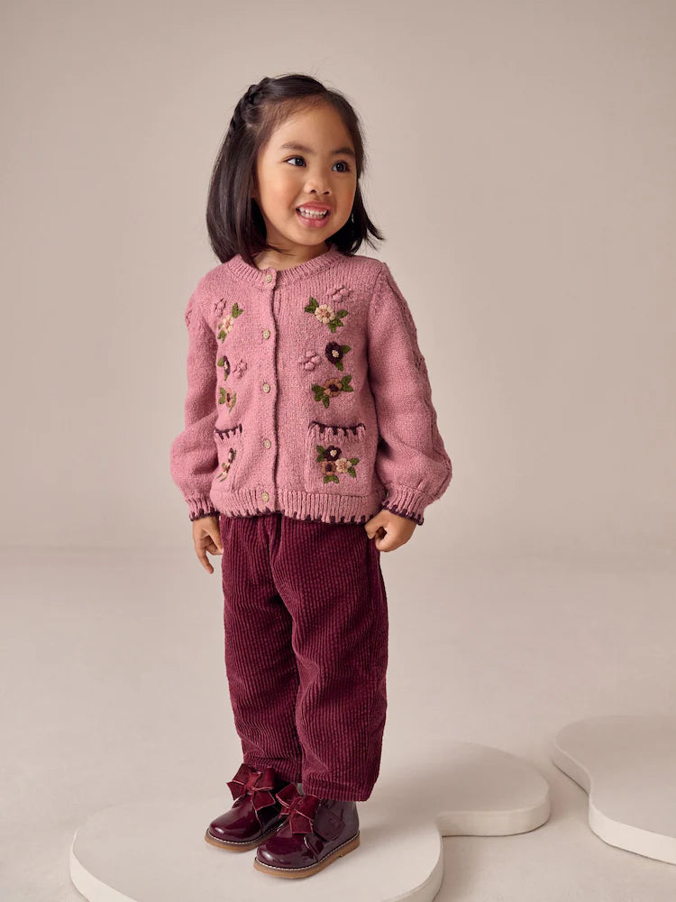 |Girl| Cardigan Com Estampa Floral Rosa (3 meses a 7 anos)