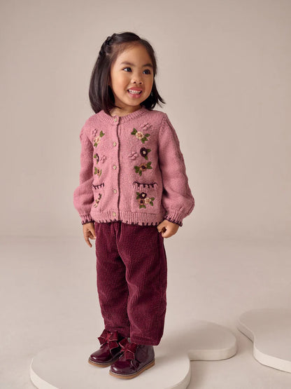 |Girl| Cardigan Com Estampa Floral Rosa (3 meses a 7 anos)