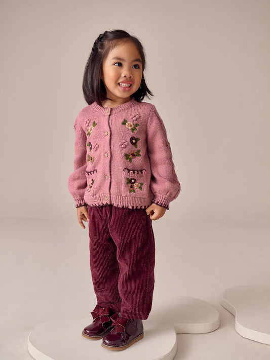 |Girl| Cardigan Com Estampa Floral Rosa (3 meses a 7 anos)