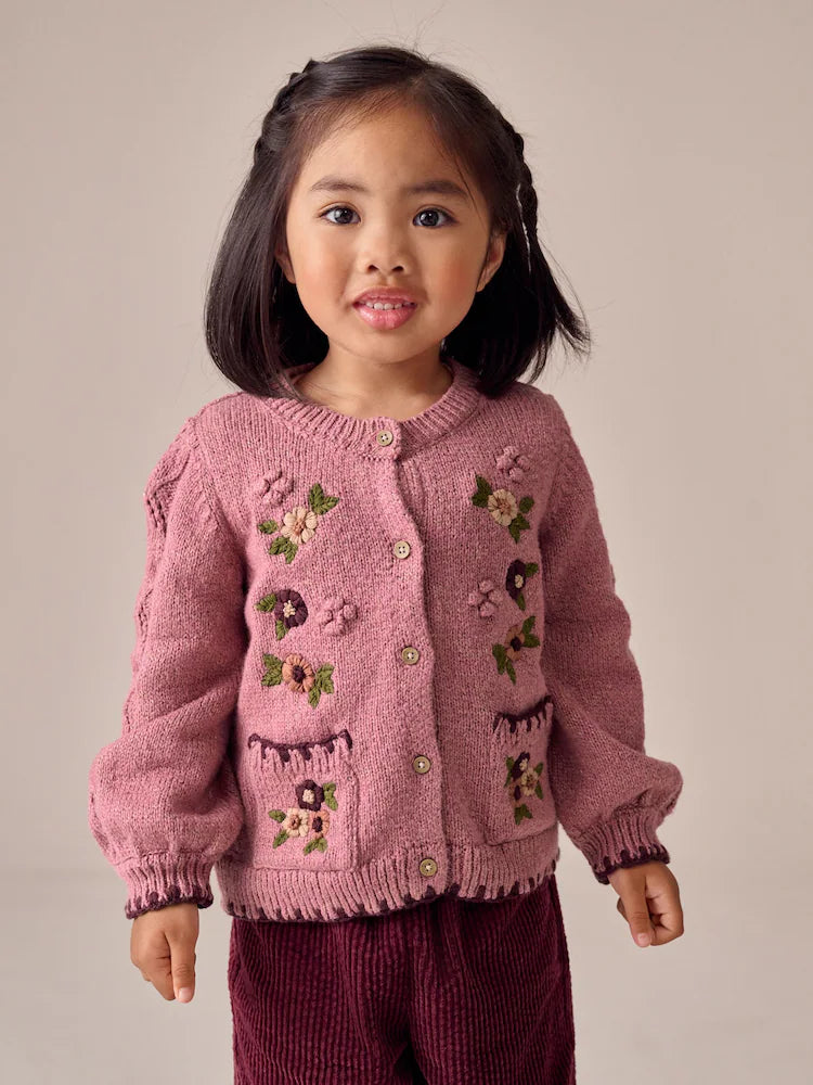 |Girl| Cardigan Com Estampa Floral Rosa (3 meses a 7 anos)