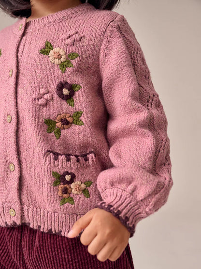 |Girl| Cardigan Com Estampa Floral Rosa (3 meses a 7 anos)
