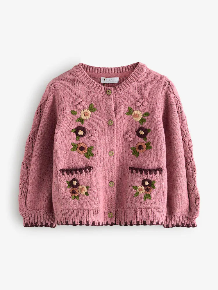 |Girl| Cardigan Com Estampa Floral Rosa (3 meses a 7 anos)