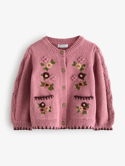 |Girl| Cardigan Com Estampa Floral Rosa (3 meses a 7 anos)