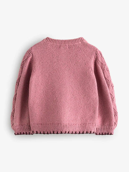 |Girl| Cardigan Com Estampa Floral Rosa (3 meses a 7 anos)