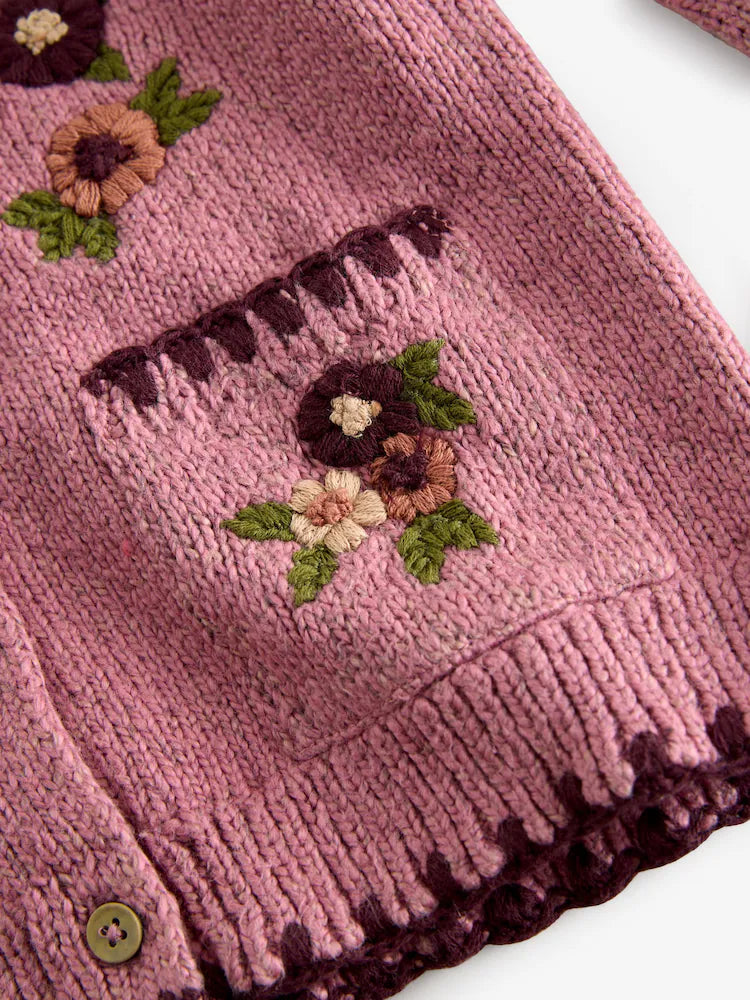 |Girl| Cardigan Com Estampa Floral Rosa (3 meses a 7 anos)