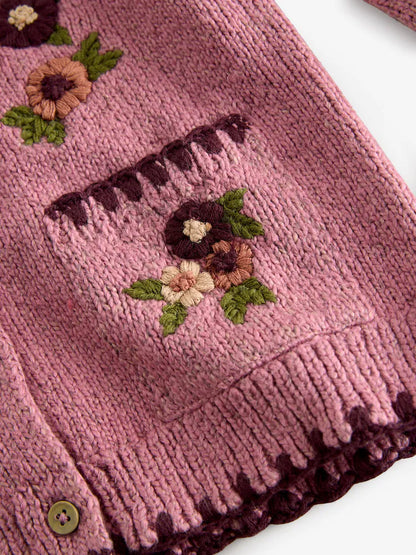 |Girl| Cardigan Com Estampa Floral Rosa (3 meses a 7 anos)