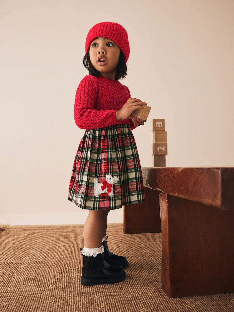 |Girl| Vestido Xadrez Vermelho De Malha (3 meses a 7 anos)