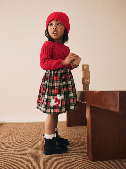 |Girl| Vestido Xadrez Vermelho De Malha (3 meses a 7 anos)