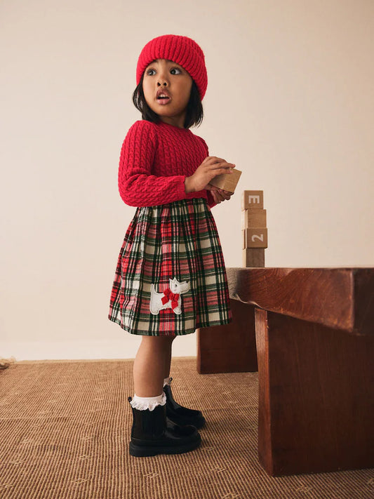|Girl| Vestido Xadrez Vermelho De Malha (3 meses a 7 anos)