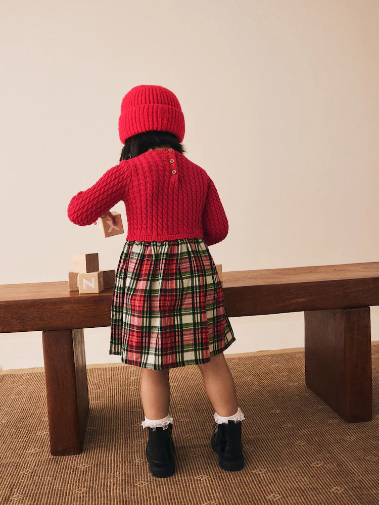 |Girl| Vestido Xadrez Vermelho De Malha (3 meses a 7 anos)