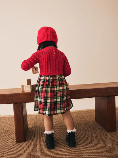 |Girl| Vestido Xadrez Vermelho De Malha (3 meses a 7 anos)