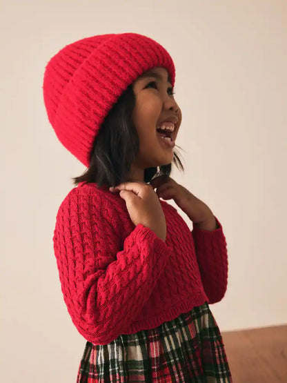 |Girl| Vestido Xadrez Vermelho De Malha (3 meses a 7 anos)