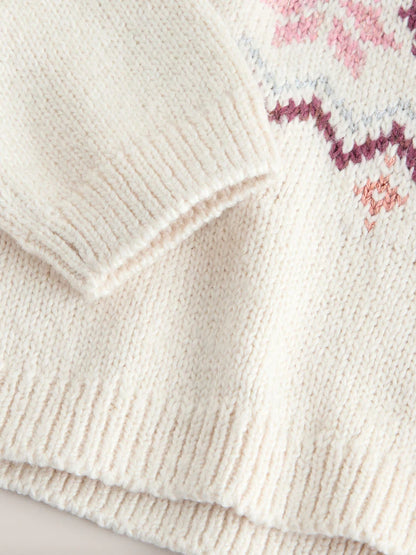 |Girl| Suéter Fairisle de Natal Cru (3 meses a 7 anos)