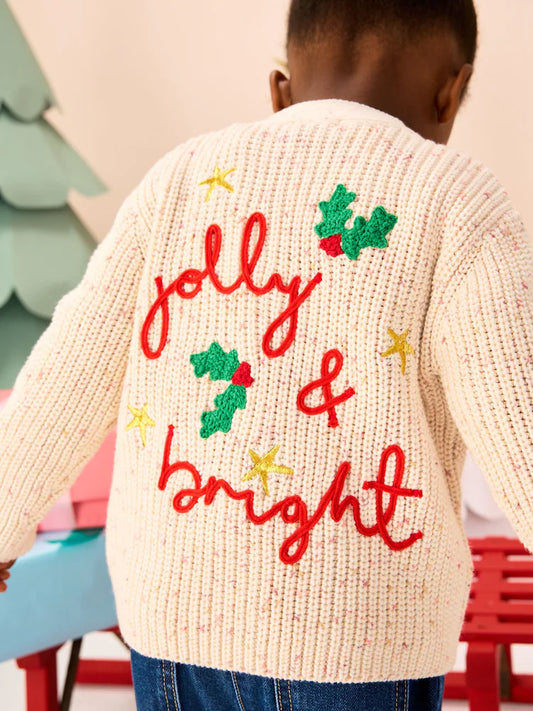 |Girl| Cardigan de Natal Ecru Holly Jolly (3 meses a 10 anos)