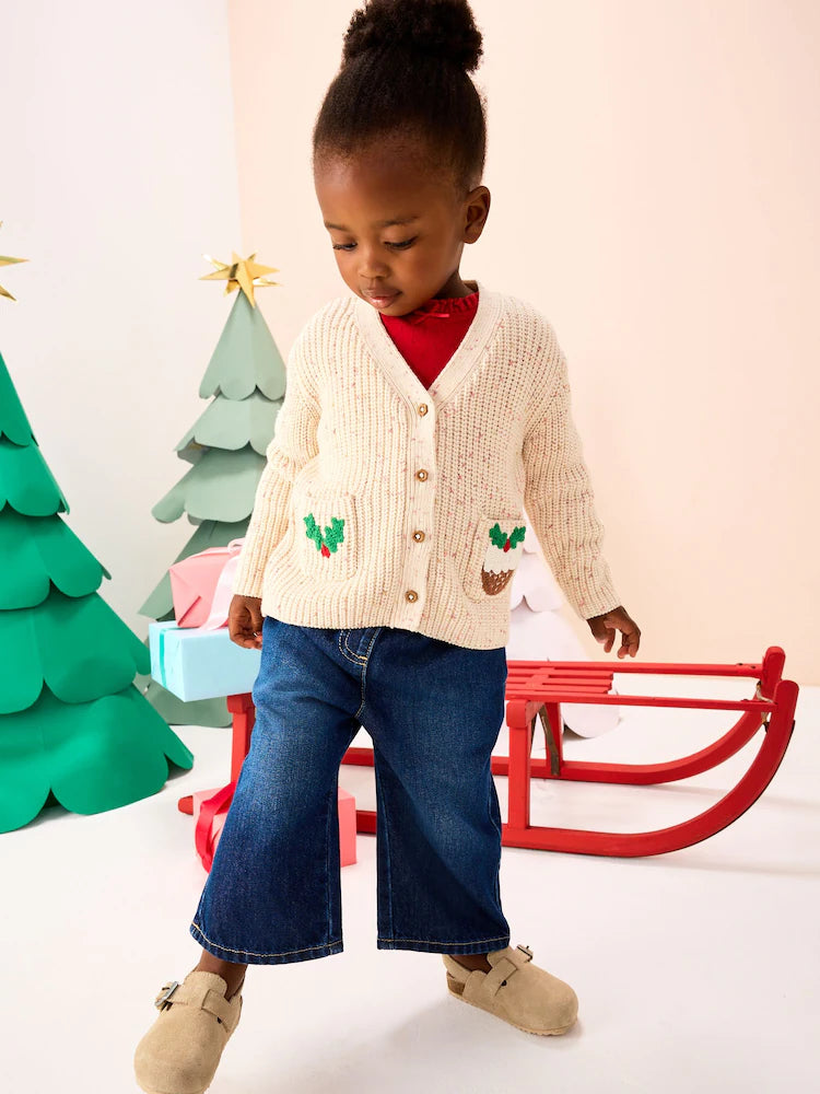 |Girl| Cardigan de Natal Ecru Holly Jolly (3 meses a 10 anos)