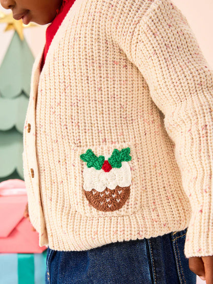|Girl| Cardigan de Natal Ecru Holly Jolly (3 meses a 10 anos)