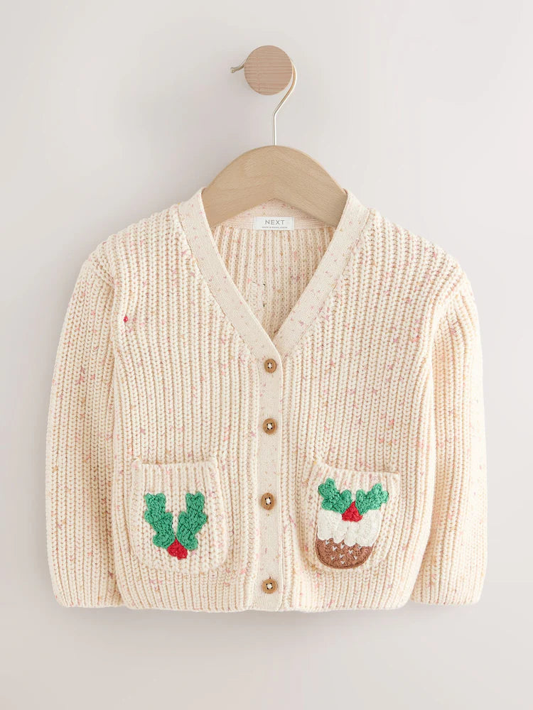 |Girl| Cardigan de Natal Ecru Holly Jolly (3 meses a 10 anos)