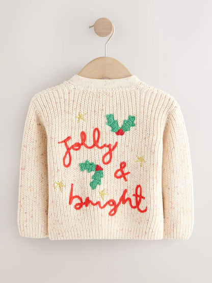 |Girl| Cardigan de Natal Ecru Holly Jolly (3 meses a 10 anos)