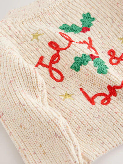 |Girl| Cardigan de Natal Ecru Holly Jolly (3 meses a 10 anos)