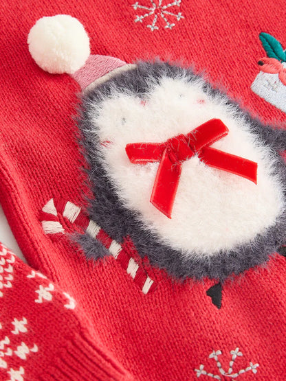 |Girl| Suéter Vermelho Com Personagem De Natal (3 meses a 7 anos)