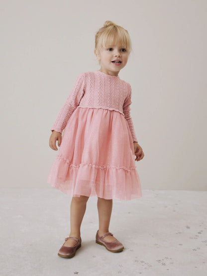 |Girl| Vestido De Malha Rosa Para Ocasiões Especiais (3 meses a 10 anos)