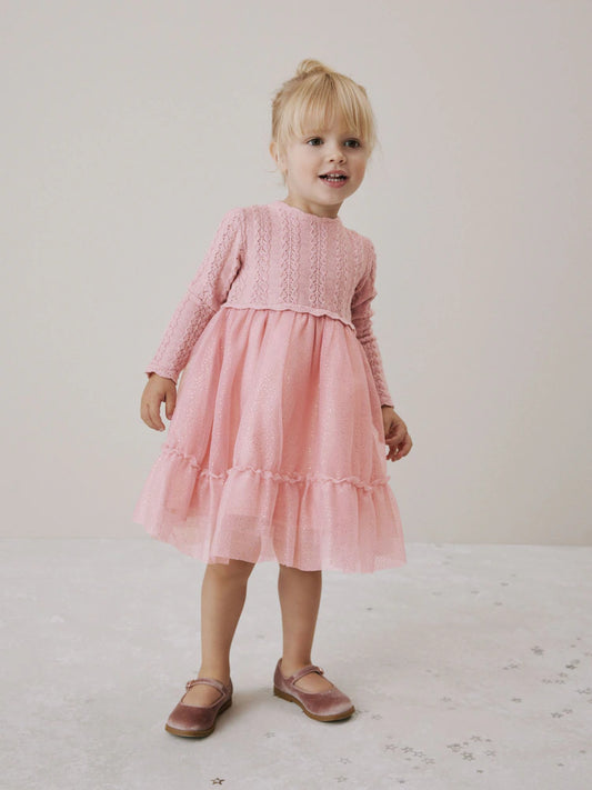 |Girl| Vestido De Malha Rosa Para Ocasiões Especiais (3 meses a 10 anos)