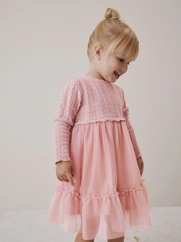 |Girl| Vestido De Malha Rosa Para Ocasiões Especiais (3 meses a 10 anos)