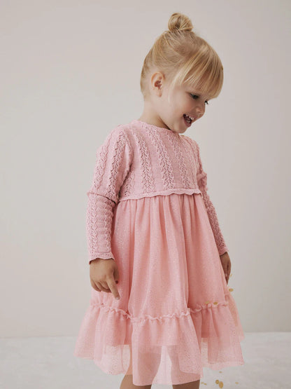 |Girl| Vestido De Malha Rosa Para Ocasiões Especiais (3 meses a 10 anos)