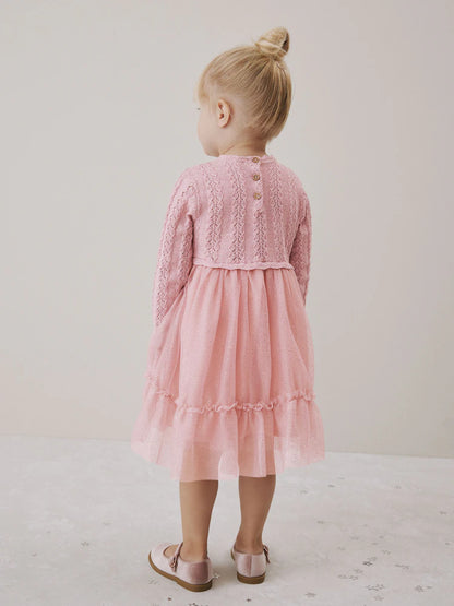 |Girl| Vestido De Malha Rosa Para Ocasiões Especiais (3 meses a 10 anos)