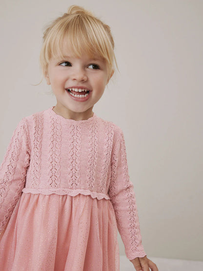|Girl| Vestido De Malha Rosa Para Ocasiões Especiais (3 meses a 10 anos)