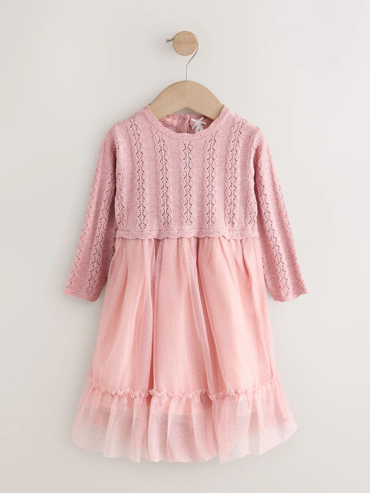 |Girl| Vestido De Malha Rosa Para Ocasiões Especiais (3 meses a 10 anos)