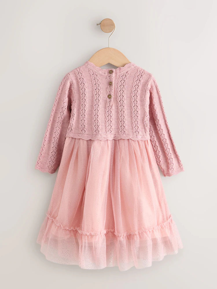 |Girl| Vestido De Malha Rosa Para Ocasiões Especiais (3 meses a 10 anos)