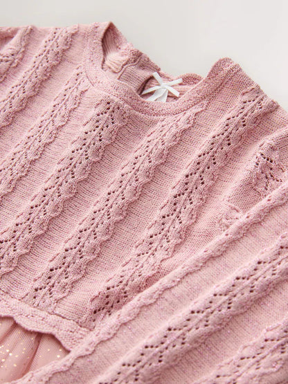 |Girl| Vestido De Malha Rosa Para Ocasiões Especiais (3 meses a 10 anos)