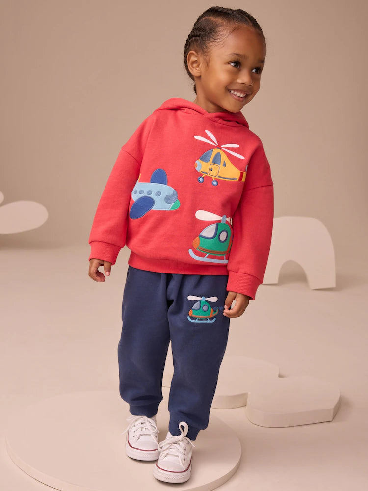 |Girl| Conjunto De Moletom Com Capuz e Calça De Moletom Com Apliques Vermelho/Azul-Marinho (3 meses a 7 anos)