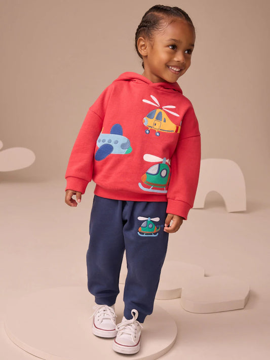 |Girl| Conjunto De Moletom Com Capuz e Calça De Moletom Com Apliques Vermelho/Azul-Marinho (3 meses a 7 anos)