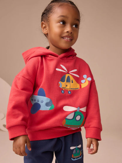 |Girl| Conjunto De Moletom Com Capuz e Calça De Moletom Com Apliques Vermelho/Azul-Marinho (3 meses a 7 anos)