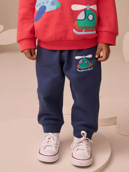 |Girl| Conjunto De Moletom Com Capuz e Calça De Moletom Com Apliques Vermelho/Azul-Marinho (3 meses a 7 anos)