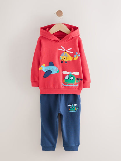 |Girl| Conjunto De Moletom Com Capuz e Calça De Moletom Com Apliques Vermelho/Azul-Marinho (3 meses a 7 anos)