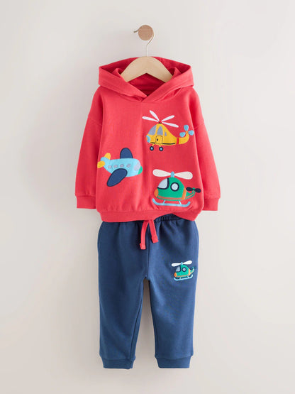 |Girl| Conjunto De Moletom Com Capuz e Calça De Moletom Com Apliques Vermelho/Azul-Marinho (3 meses a 7 anos)